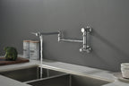 Wall mounted Pot Filler Faucet, Modern Brass Pot Filler Two-Attachment Wall Mount Folding Kitchen Pot Filler Swing Arm