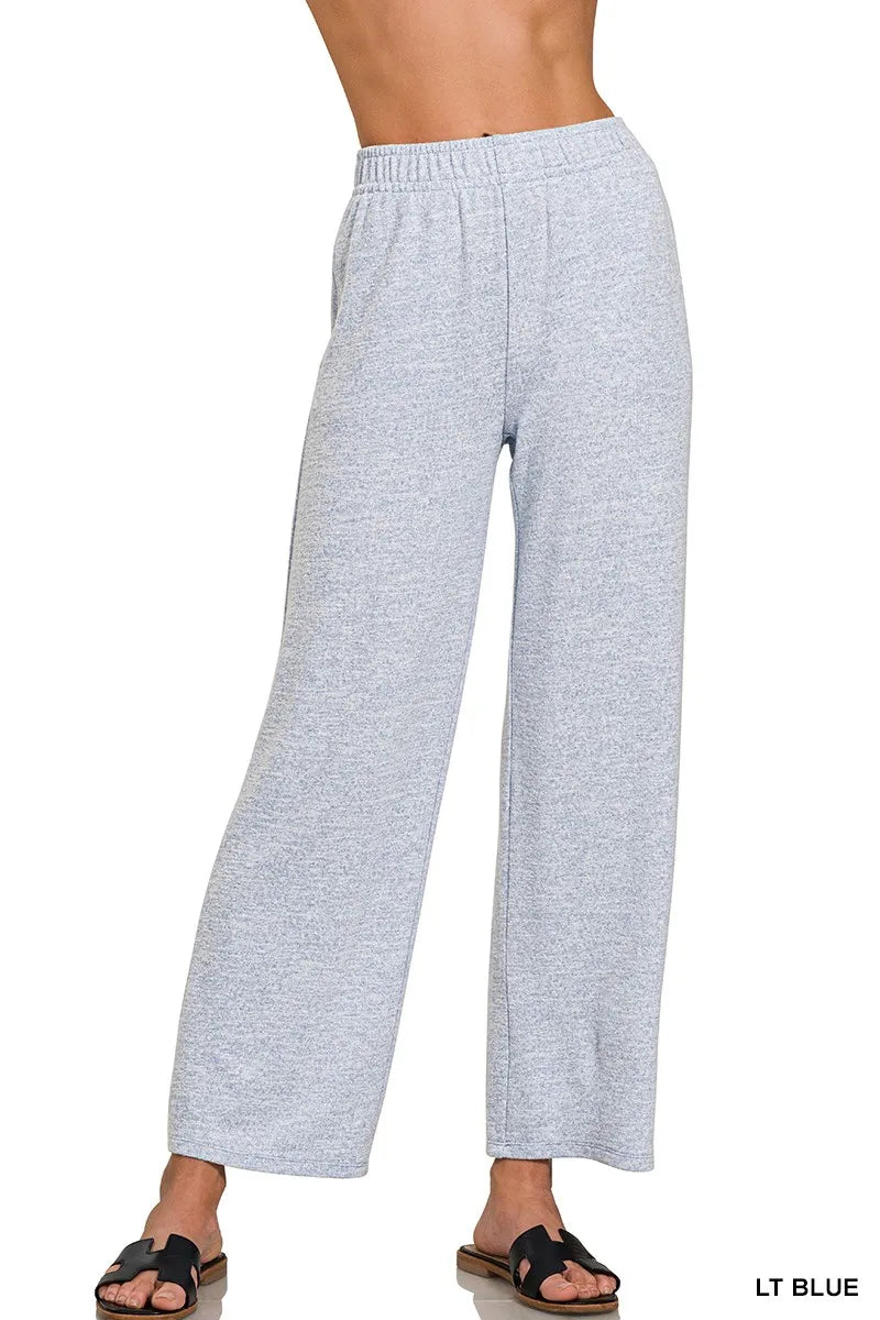 Zenana Soft Melange Hacci Elastic Waistband Lounge Pants