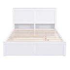 Full Size Storage Platform Bed with Pull Out Shelves and Twin Size Trundle, White