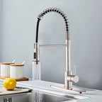 Kitchen Faucet with Pull Down Sprayer Industrial 1 Handle 1 Hole Or 3 Hole Faucet for Farmhouse Camper Laundry Utility Rv Wet Bar Sinks, Stainless Steel, Brushed Nickel