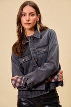SO ME Denim Peplum Hem Front Button Jacket With Pockets