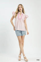 Umgee Striped Flutter Sleeve Top