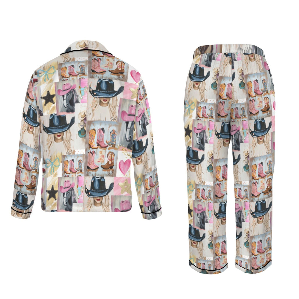 Baha Ranch Danilo Painted Cowgirl Western Satin Long Pajama Set Baha Ranch Western Wear