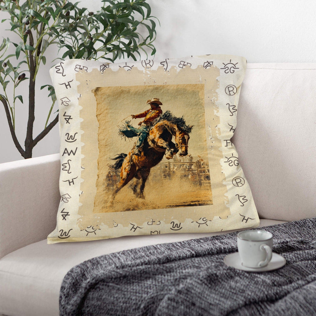 Baha Ranch Vintage Rodeo Stamp Throw Pillow Made in America Baha Ranch Western Wear