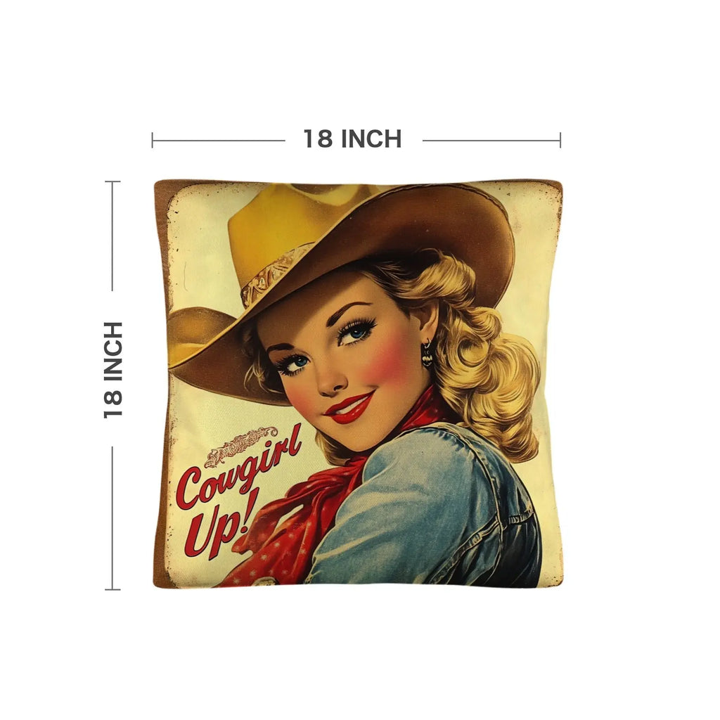 Vintage Cowgirl Up Throw Pillow Case 18 x 18 Made in America Baha Ranch Western Wear