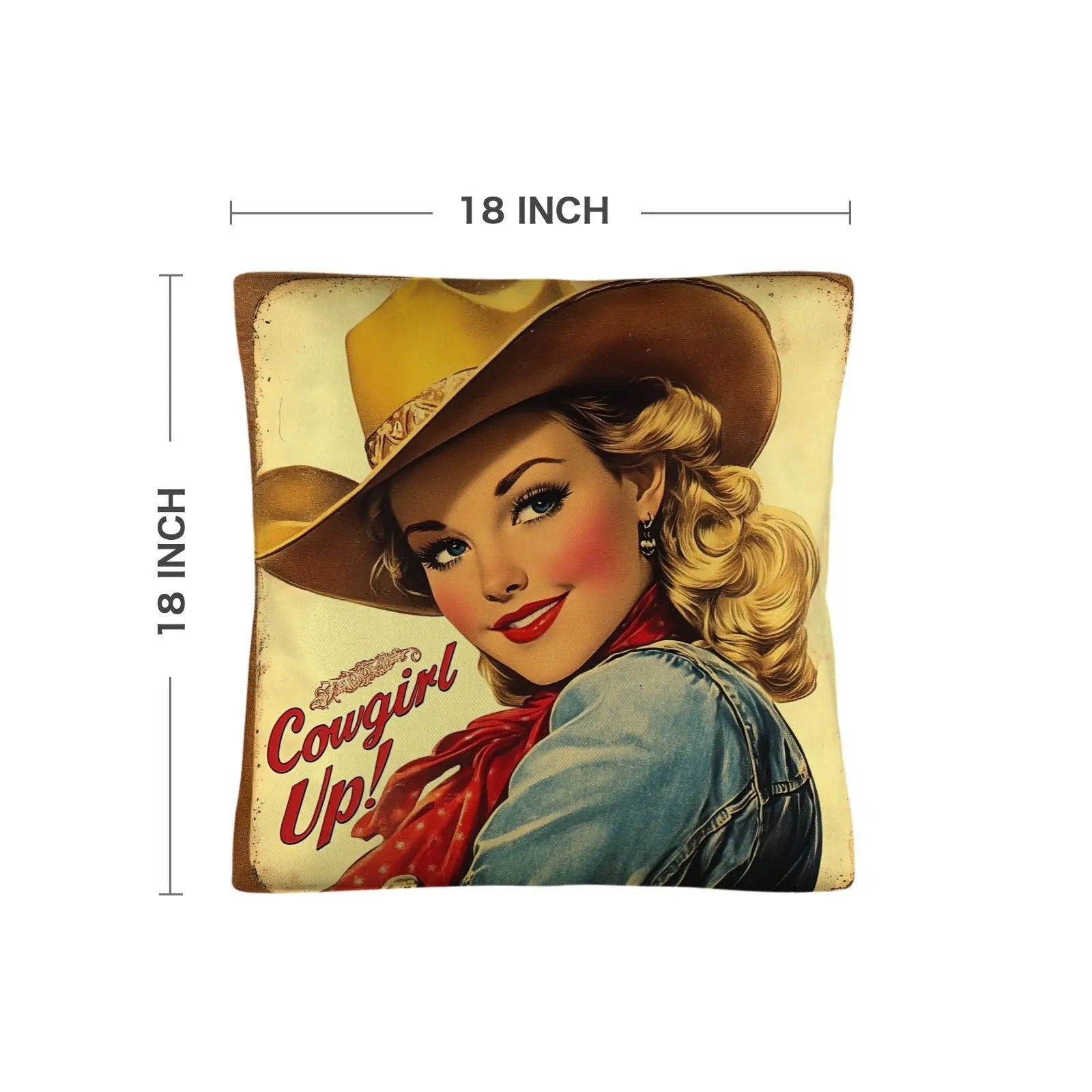Vintage Cowgirl Up Throw Pillow Case 18 x 18 Made in America Baha Ranch Western Wear