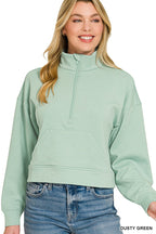 Zenana Scuba Half Zip Pullover With Kangaroo Pockets