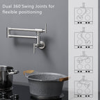 Pot Filler,Wall Mount Commercial Pot Filler Faucet,304 SS Material Kitchen Folding Faucet,Coffee Machine Faucet with Stretchable Double Joint Swing Arms,Style A,Black ened