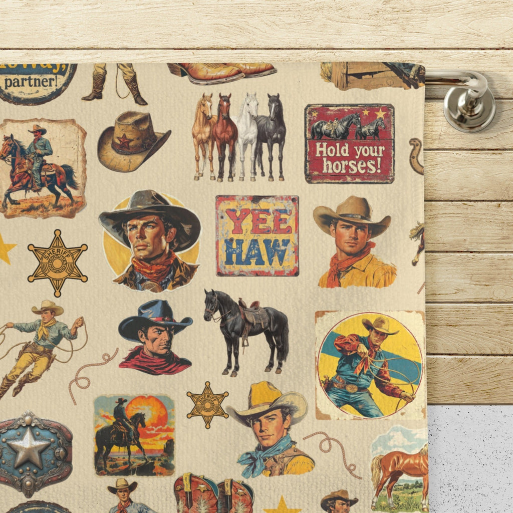 Vintage Cowboy Set of 4 Kitchen Dish Towels Made in America Baha Ranch Western Wear
