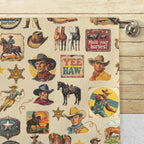 Vintage Cowboy Set of 4 Kitchen Dish Towels Made in America Baha Ranch Western Wear