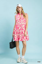 Umgee Floral Sleeveless Tiered Dress