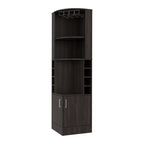 Cairo Corner Bar Cabinet with Double Door Cabinet, Glass Rack, Eight Built-in Wine Rack, Dark Walnut