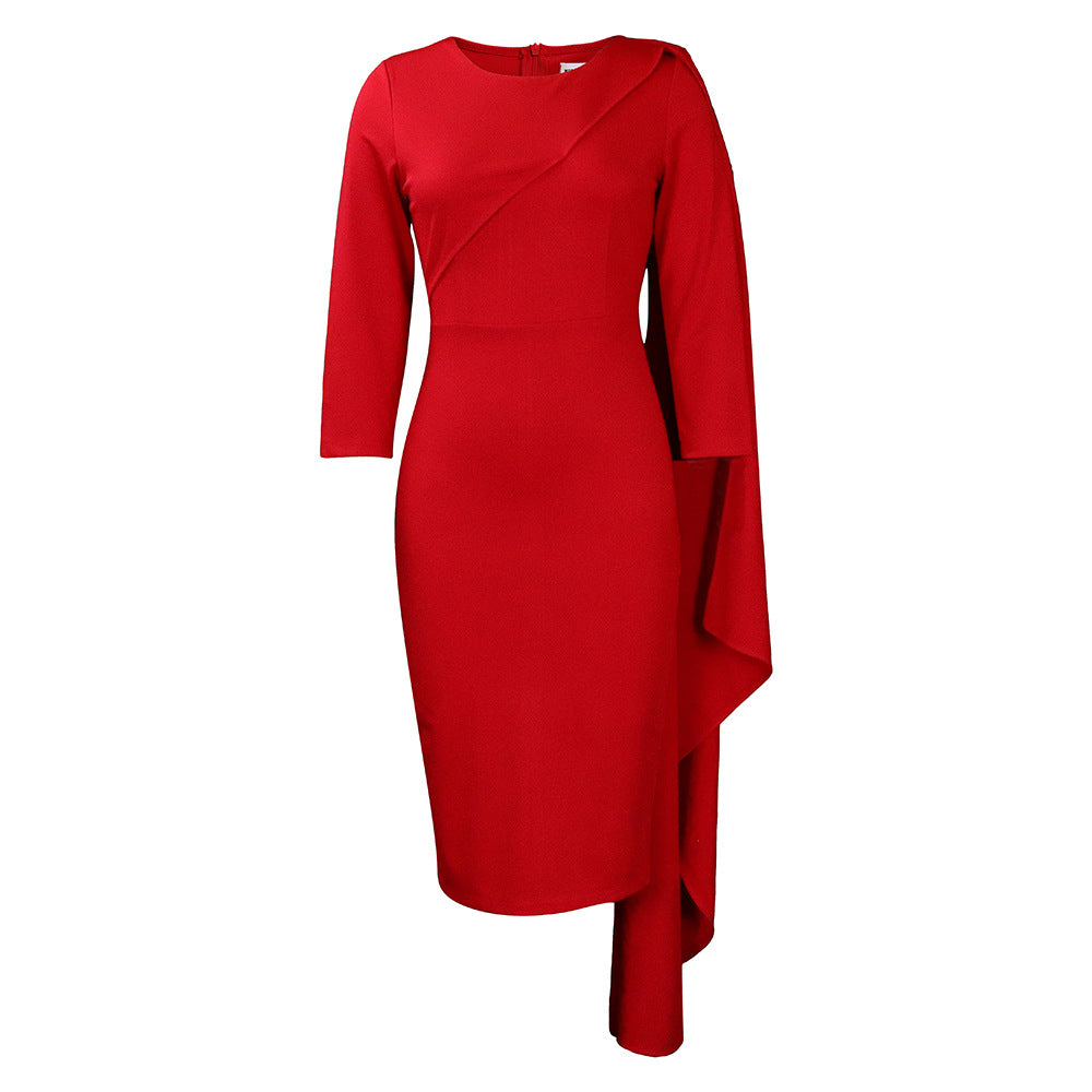 New Temperament Pure Color Ol Package Hip African Plus Size European And American Style Dress