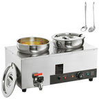 Electric Soup Warmer, Dual 7.4QT Stainless Steel Round Pot 86~185°F Adjustable Temp, 1200W Commercial Bain Marie with Anti-dry Burn and Reset Button, Soup Station for Restaurant, Buffet, Silver