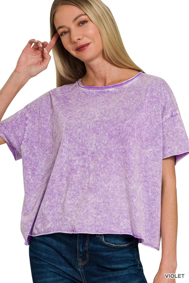 Zenana Halo Washed Cotton Short Sleeve Top