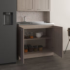 Zurich 39' Wide Utility Sink, Base Cabinet Two-Door Cabinet With Two Shelves, Stainless Steel Sink, Laundry Room, Garage Sink, Light Gray