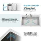 Stainless Steel Kitchen Sink, 27″x19″ Single Bowl, Overmount Handmade Sink in Dark Gray, with US Standard Drain and Hook