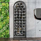 HOMCOM 45 Bottle Wrought Iron Wine Rack Jail with Lock - Black