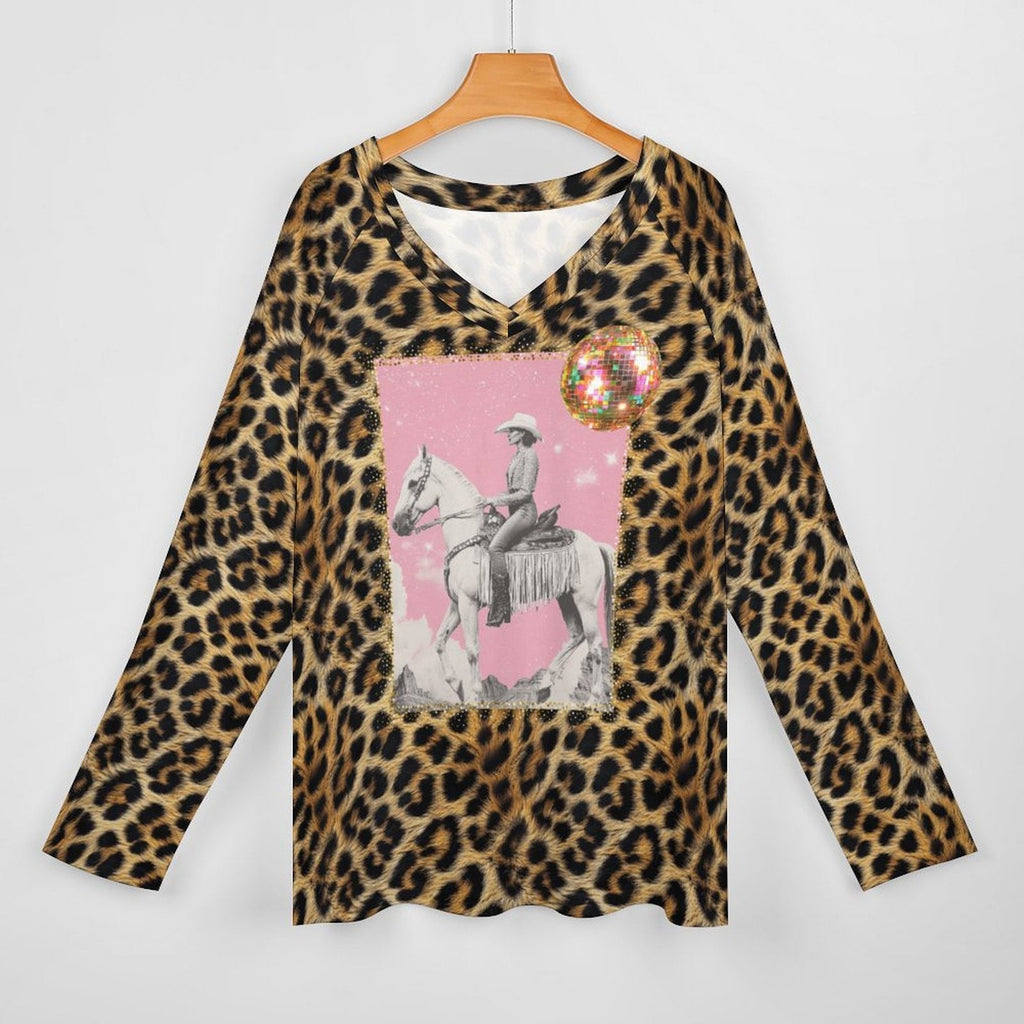 Baha Ranch Retro Pop Western Leopard Cowgirl Long Sleeve Top Baha Ranch Western Wear