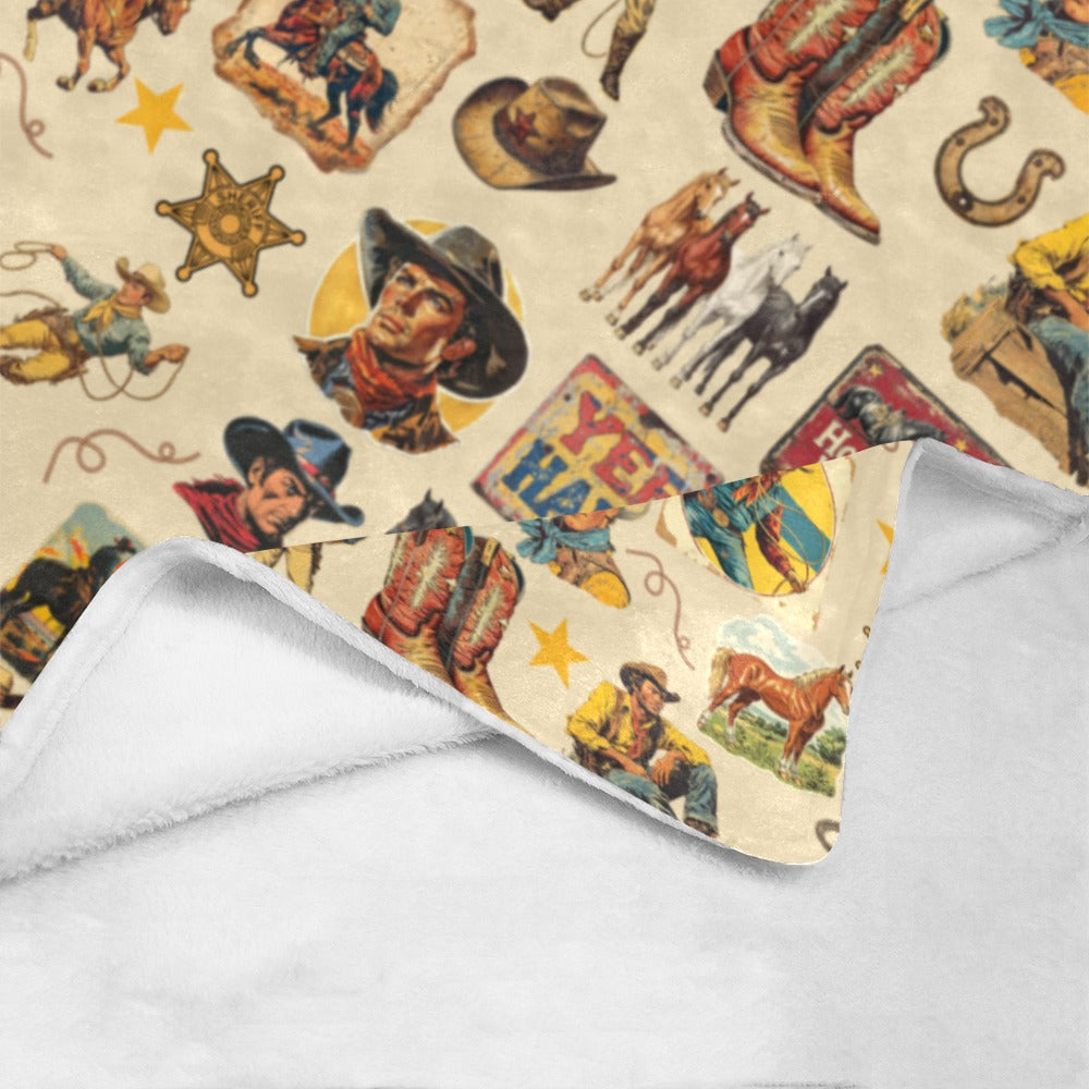 Baha Ranch Vintage Cowboy Collage Ultra-Soft Micro Fleece Blanket 60" x 80" Made in America Baha Ranch Western Wear