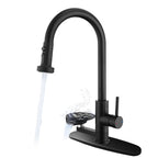 3-in-1 High-Arc Kitchen Faucet with Press-Type Glass Rinser, Pull-Down Sprayer, Matte Black Finish, Stainless Steel & ABS Construction, for Modern Sink