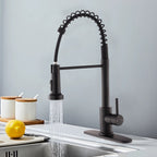 Kitchen Faucet with Pull Down Sprayer Industrial 1 Handle 1 Hole Or 3 Hole Faucet for Farmhouse Camper Laundry Utility Rv Wet Bar Sinks, Stainless Steel, Matte Black