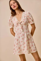 SO ME Floral Lace Trimed  Short Sleeves Mini Dress