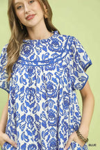 Umgee Abstract Print Babydoll Mini Dress