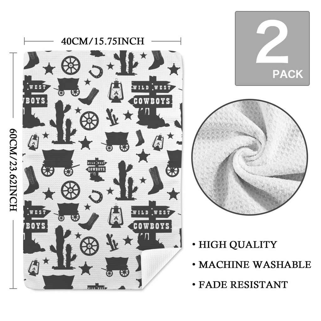 Wild West Cowboys Set of 2 Dish Towels Made in America Baha Ranch Western Wear
