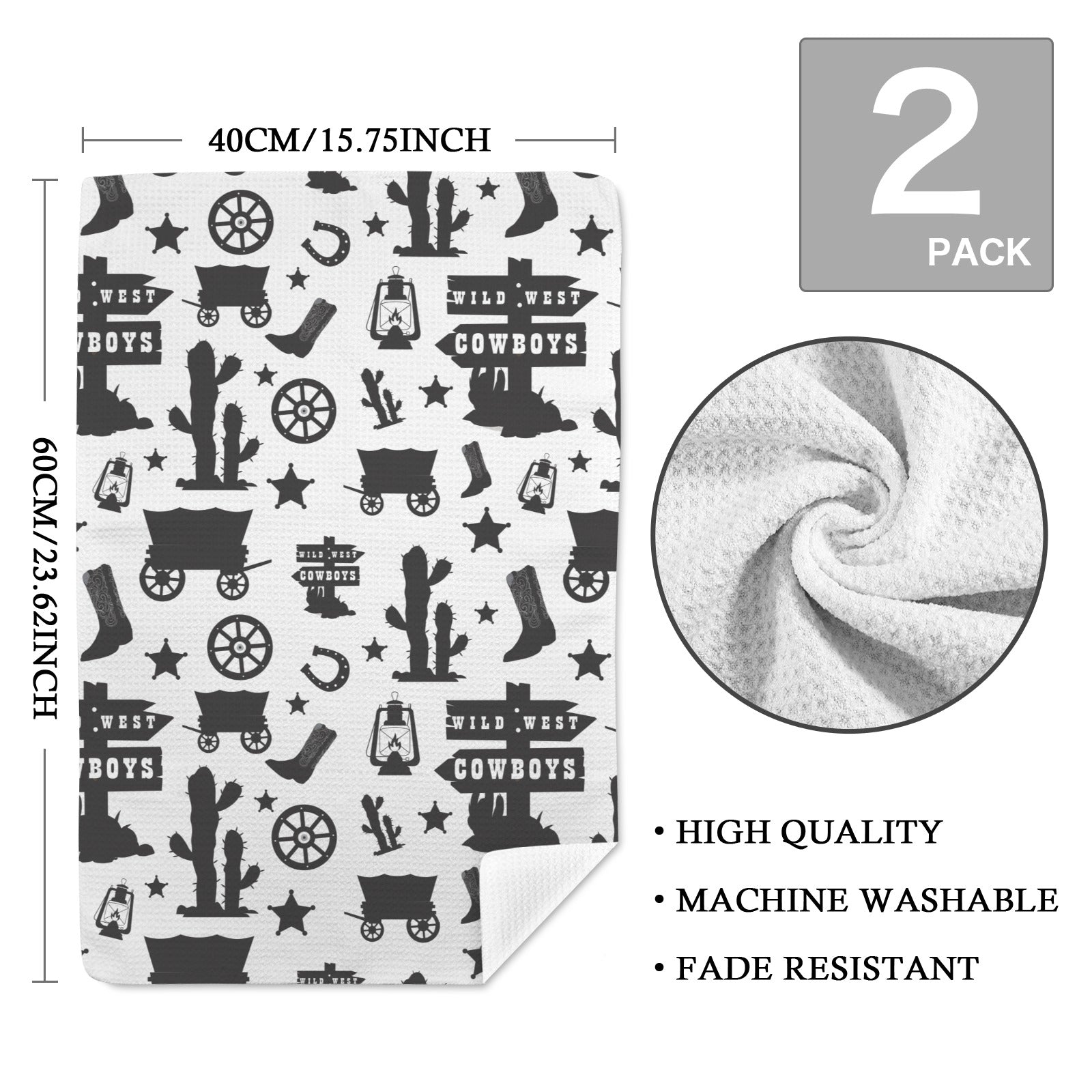 Wild West Cowboys Set of 2 Dish Towels Made in America Baha Ranch Western Wear
