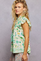 POL Tassel Tied Floral Flutter Sleeve Blouse