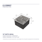 Stainless Steel Kitchen Sink, 18″x18″ Single Bowl, Undermount HandmadeSink in Brushed Nickel, with US Standard Drain and Hook, LS-SSBR07