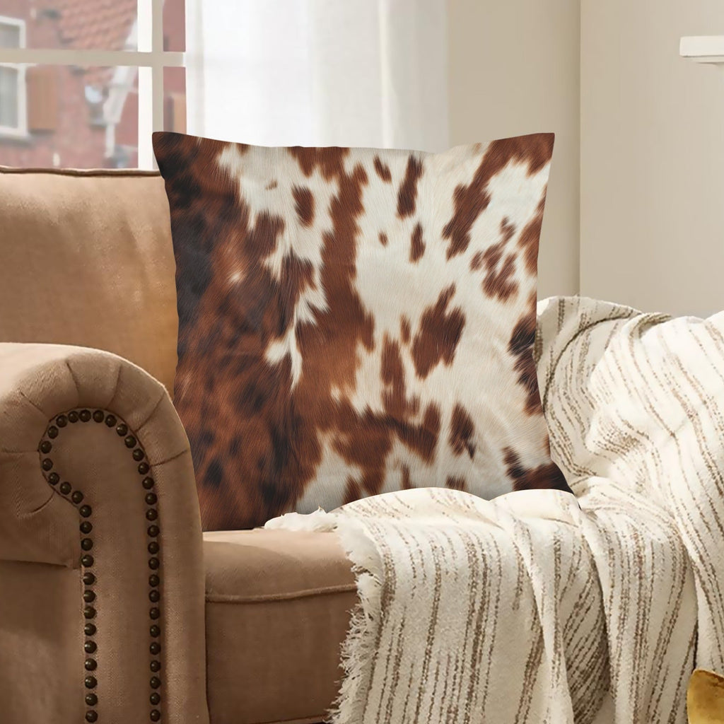 Brown Cow Hide Print Velvety Soft Throw Pillow Case Made in America Baha Ranch Western Wear
