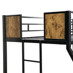 Modern Twin Over Full Metal Bunk Bed with Trundle and Dual Side Ladder, Black & Brown MDF and Metal Design, Easy Assembly