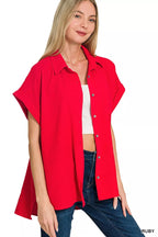 Zenana Woven Airflow Button Down Shirt