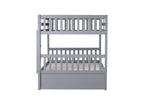 Full Over Full Rubber Wood Bunk Bed with Trundle, Ladder and Guardrails, Convertible to 2 Full Size Beds, with Twin Size Trundle ,Grey(Old Sku:W504S00250)