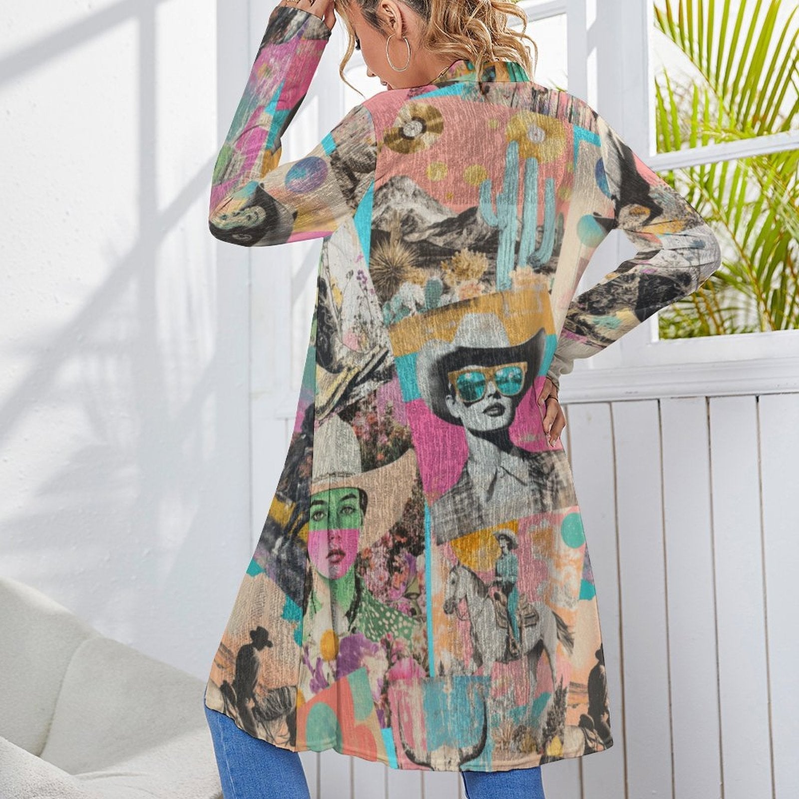 Baha Ranch Retro Pop Western Collage Lightweight Cardigan Baha Ranch Western Wear