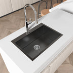 Stainless Steel Kitchen Sink, 27″x19″ Single Bowl, Overmount Handmade Sink in Black, with US Standard Drain and Hook, LS-SSBL01