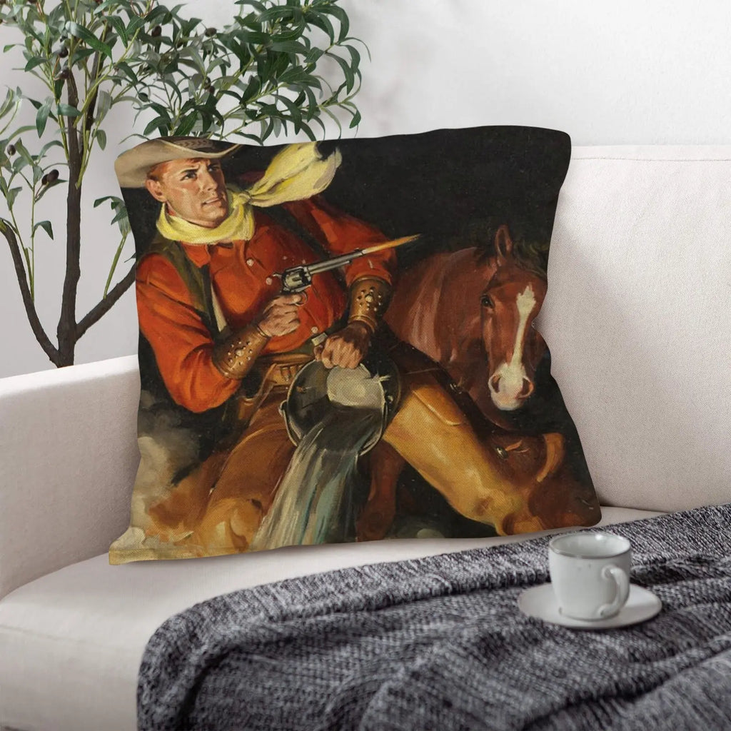 Vintage Cowboy Throw Pillow Case 18x18inch Made in America Baha Ranch Western Wear