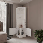 FM FURNITURE Page Corner Bar Cabinet with Wine Storage and Glass Rack. White
