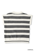 Zenana Striped Collared Short Sleeve Sweater