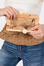 Fame Straw Braided Wooden Frame Cluch Bag