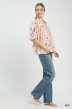Umgee Mixed Print Button Front Top
