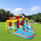 7 in1 Inflatable slide water park bouncing house outdoor Soccer garden bouncer with Splash pool  & Water gun & Climbing wall & Basketball & Football