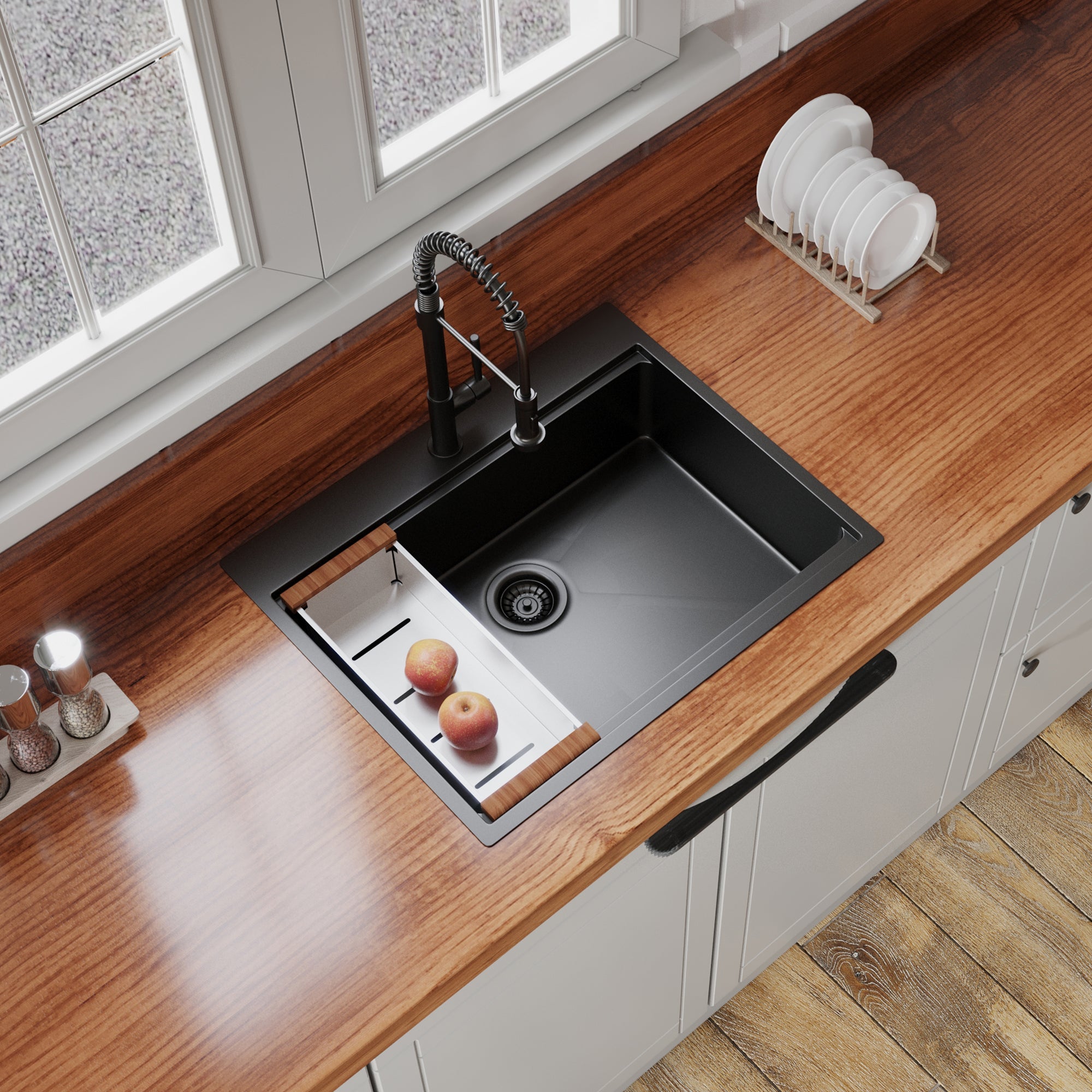 30' x 22' Black Drop In Kitchen Sink, 16 Gauge Stainless Steel Workstation Sink