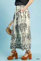 Umgee Border Print Wide Leg Pants