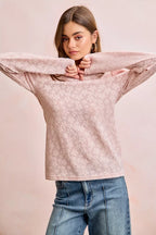 BiBi Textured Flower Knit Puff Shoulder Top