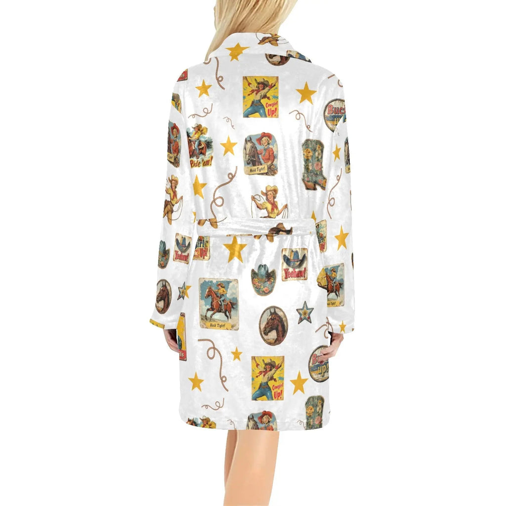 Baha Ranch Vintage Cowgirl Collage Women's Western Bath Robe Baha Ranch Western Wear