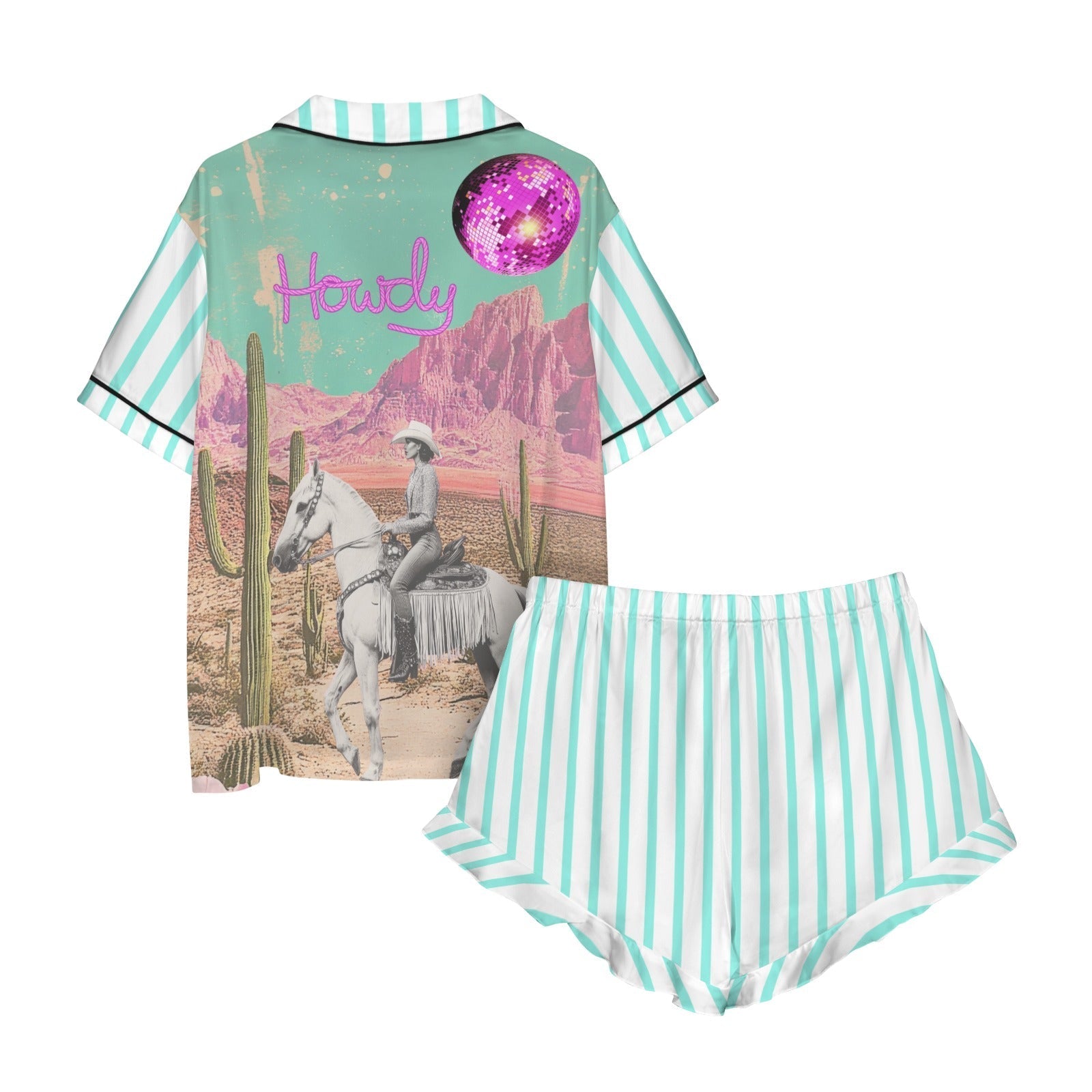 Baha Ranch Retro Pop Western Howdy Desert Cowgirl Satin Pajamas Baha Ranch Western Wear