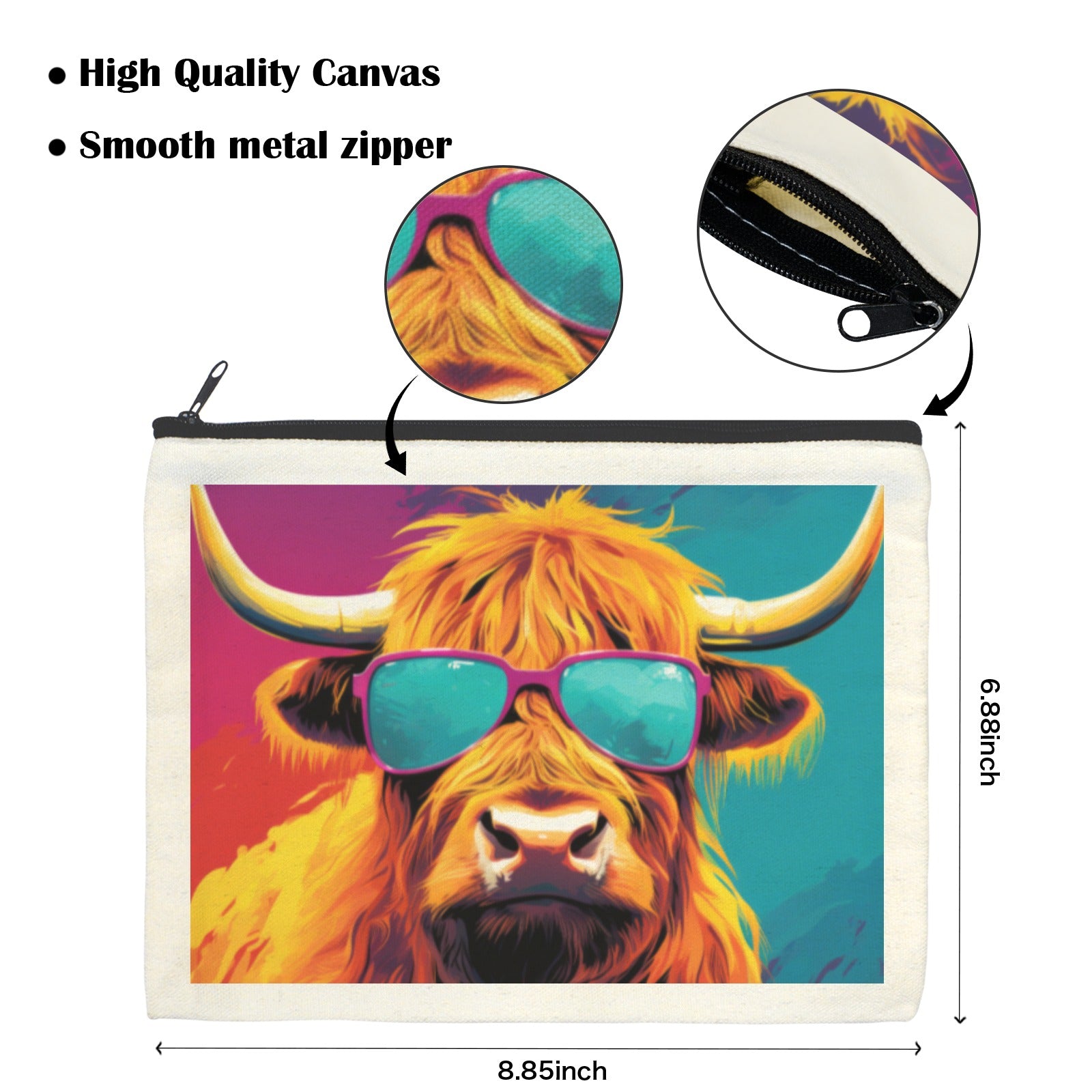 Cool Highland Cow Cosmetic Bag Pack of 5 Made in America Baha Ranch Western Wear